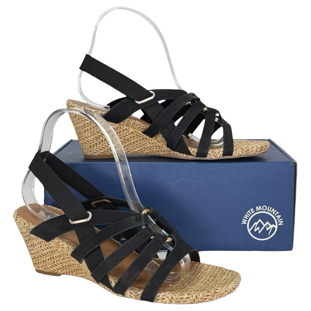 White Mountain Ataps Black Faux Leather Strappy Womens Sandals Size 8M - Picture 11 of 15